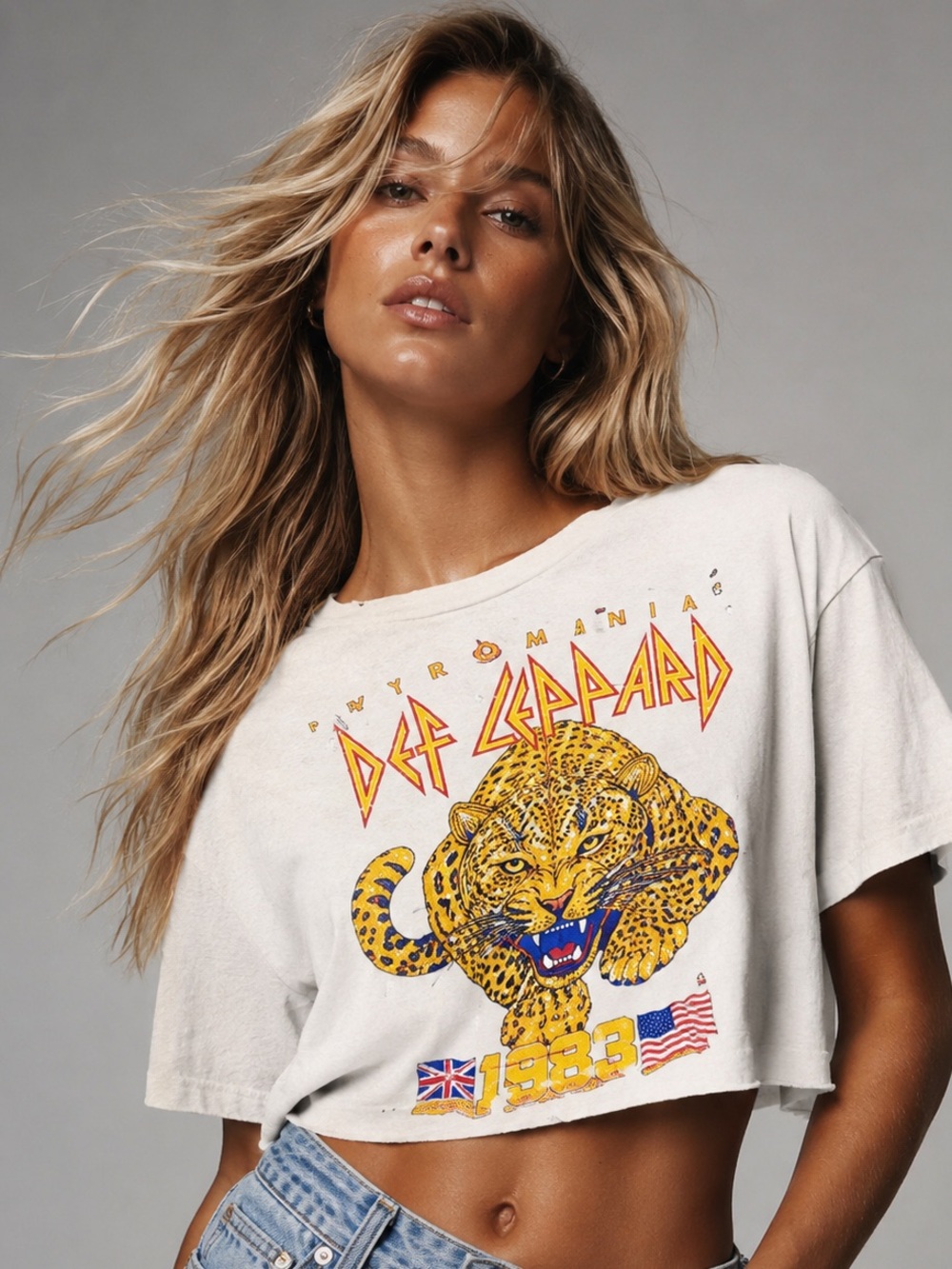 Def Leppard Pyromania 1983 Tour Tee T-shirt People of Leisure Cropped Vintage